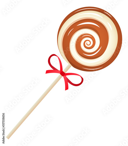 Chocolate swirl lolipop cartoon icon. Sweet cartoon candy