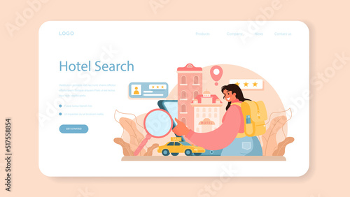 Booking a hotel web banner or landing page. Traveling and tourism planning