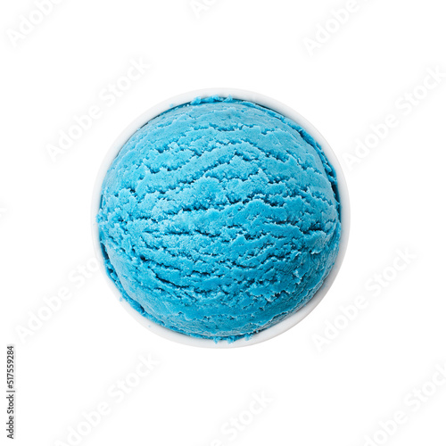 Blueberry ice cream ball with bowl isolated on whtie background