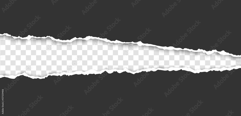 Torn, realistic, ripped strip of dark grey paper with a light shadow on a transparent background. Torn cardboard. Torn, realistic, ripped strip of dark grey paper with a light shadow on a transparent background. Torn cardboard.