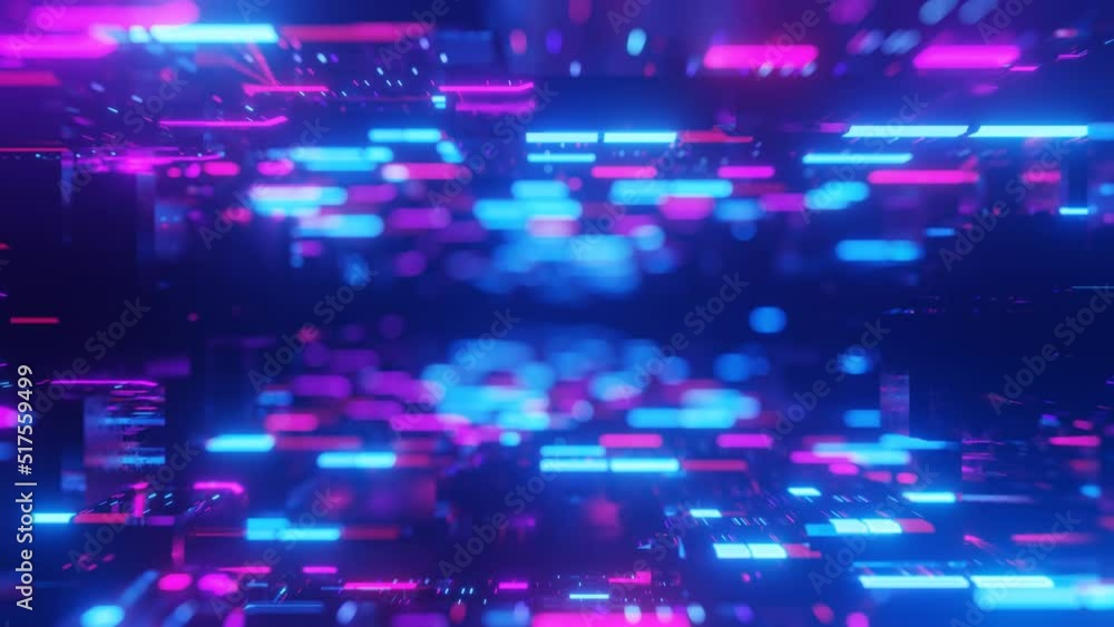 Tunnel of glass luminous blocks. Fly through technology cyberspace with neon glow. Sci-fi flight through hi-tech technology tunnel. Hologram and neon light. 3d looped seamless 4k bg. Data flow Tunnel of glass luminous blocks. Fly through technology cyberspace with neon glow. Sci-fi flight through hi-tech technology tunnel. Hologram and neon light. 3d looped seamless 4k bg. Data flow