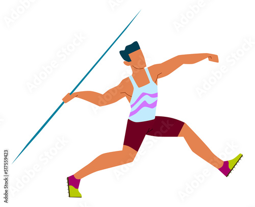 Man throw javelin. Professional sport athlete competition