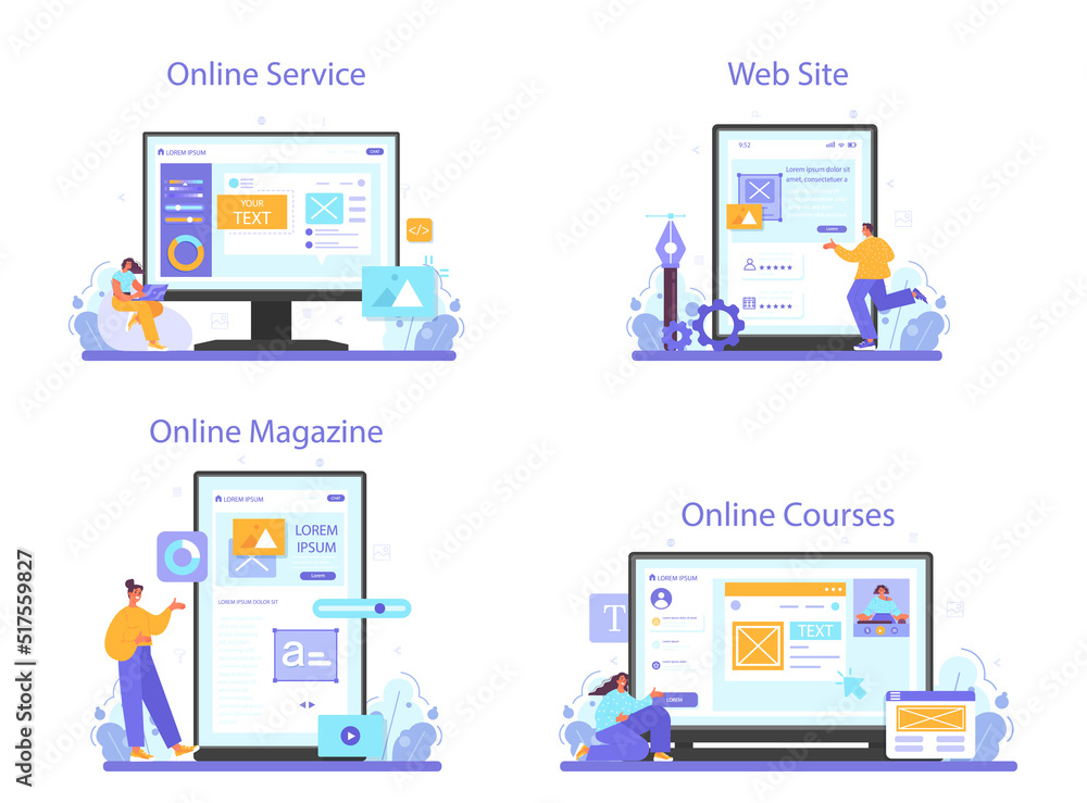 UX and UI designer online service or platform set. App interface improvement. UX and UI designer online service or platform set. App interface improvement.