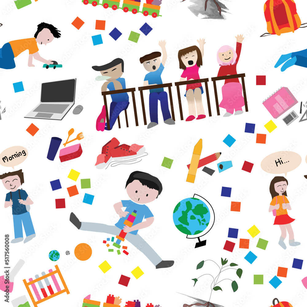 back to school seamless pattern vector for children with colorful and cheerful themes back to school seamless pattern vector for children with colorful and cheerful themes