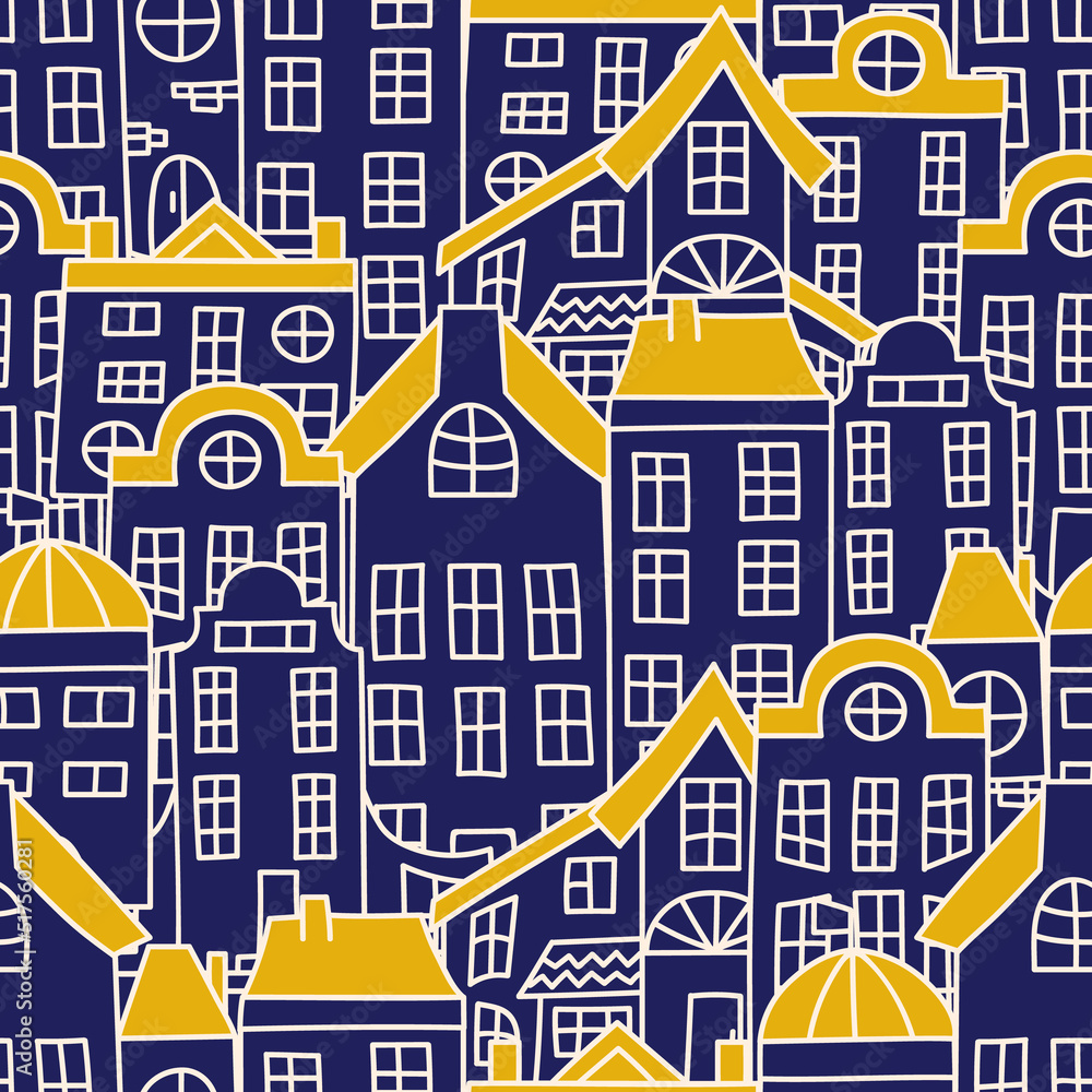 Urban seamless pattern. Print for textile, covers, surface. For fashion fabric. Endless texture, backdrop with abstract elements of city.