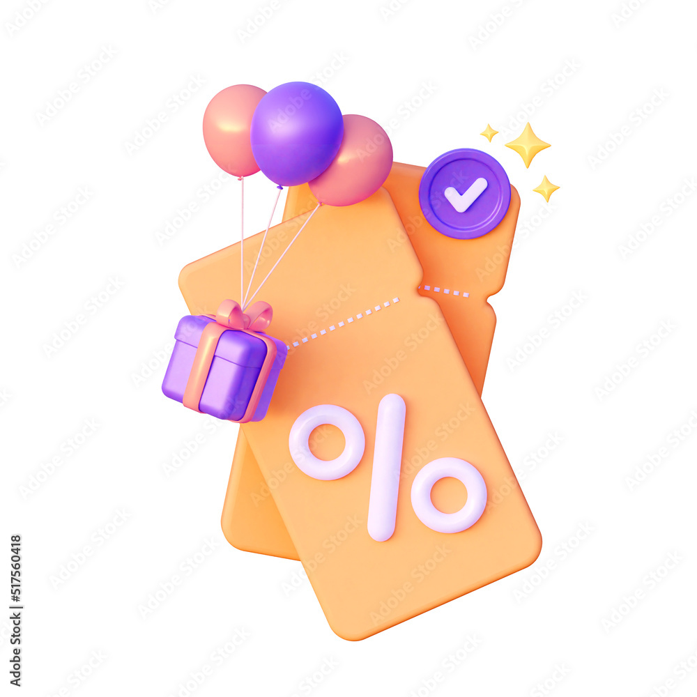 Orange coupon with balloons and gifts. The concept of a holiday