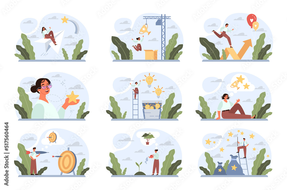 Obraz premium Daydreaming concept set. Business characters dreaming or daydreaming