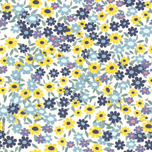 Beautiful floral pattern in small abstract flowers. Ditsy print. Floral seamless background. Vintage template for fashion prints.