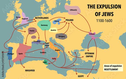 Map showing the expulsion of Jews and their resettlement between 1100 and 1600 photo