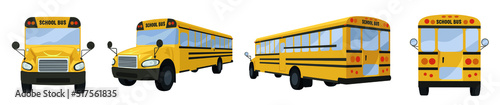 Set of yellow school bus on white background