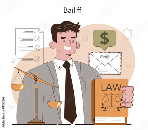 Bailiff concept. Court officer confiscating a property from owner photo