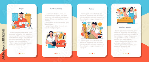 Restorer mobile application banner set. Draper restoring, decorating