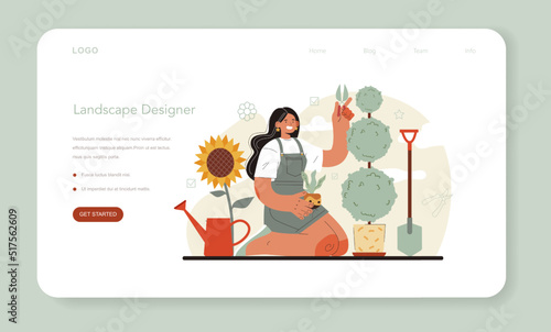 Landscape designer web banner or landing page. Idea of gardening