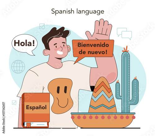 Spanish language concept. Language school spanish listening photo