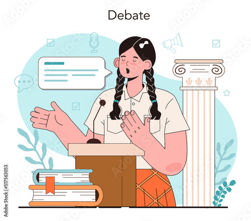 Rhetoric school class. Students training public speaking and debates.