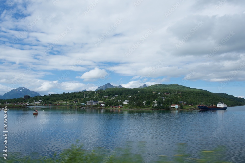Fjord summer cloudy view, Norway, Skutvik