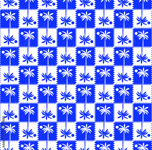 Abstract Monochrome Gingham Style Palm Tree Silhouettes Seamless Trendy Pattern Summer Concept Perfect for Allover Fabric Print or Wrapping Paper