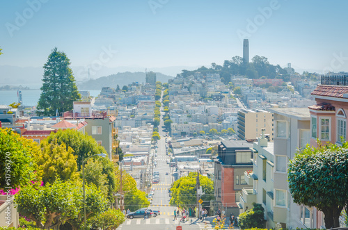 SAN FRANCISCO, CALIFORNIA - 2015, JUNE 24: road with green trees and buildings at San Francisco, USA