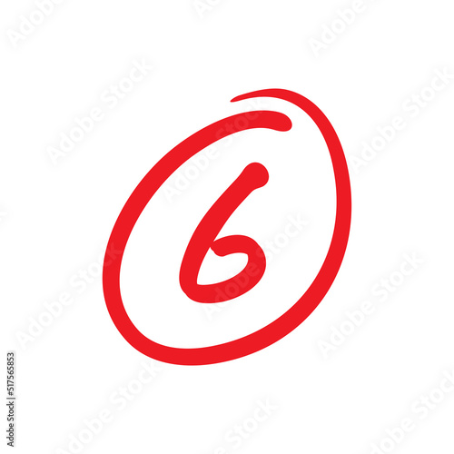 Six point test score, 6 points grade results, hand drawn vector illustration