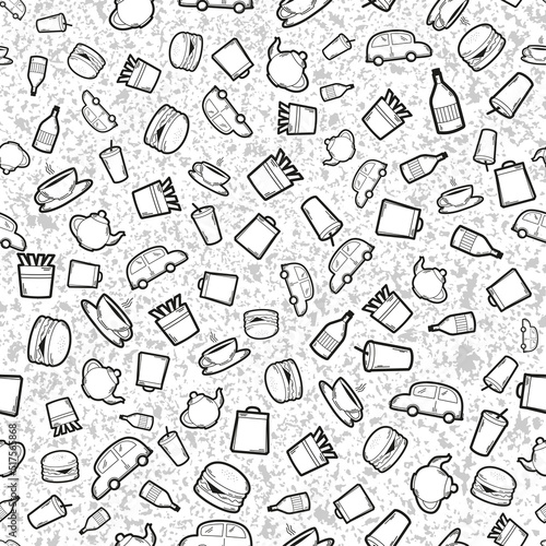 Fast food vector seamless pattern on white background