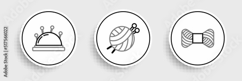 Set line Sewing thread on spool, Needle bed and needles and Yarn ball with knitting icon. Vector