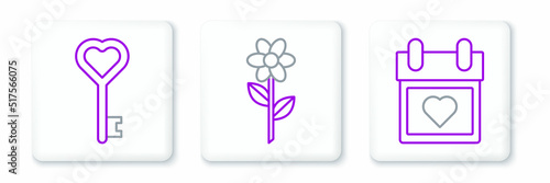Free Download Set line Calendar with heart, Key in shape and Flower icon. Vector - GFXLoad