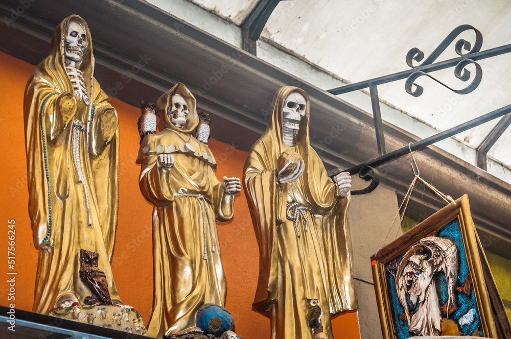 Fototapeta premium Tijuana, Mexico - AUGUST 2, 2012 - objects of devotion to Dia de Lod Muertos in the municipal market