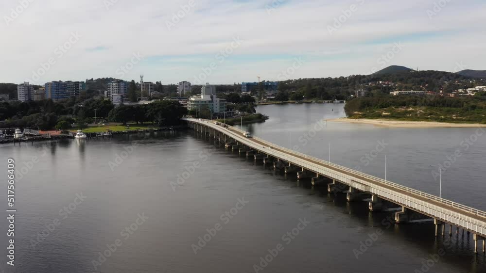 Coolongolook river Bridge in Forster town of Australia – aerial flying as 4k.
Coolongolook river Bridge in Forster town of Australia – aerial flying as 4k.