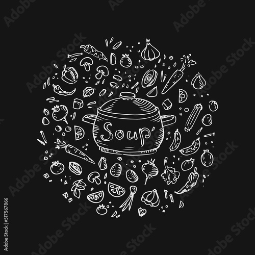 Wallpaper Mural Soup pot and vegetables chalk drawings Torontodigital.ca