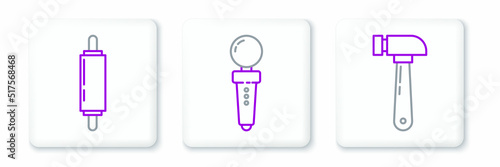 Set line Hammer, Rolling pin and Joystick for arcade machine icon. Vector
