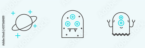 Set line Alien, Planet and icon. Vector