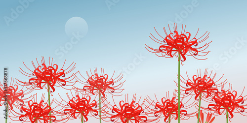 彼岸花と月のイメージ（2：1）_ベクターイラスト