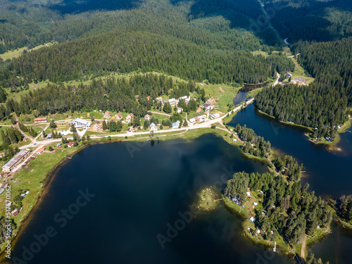 Aerial view of Shiroka polyana Reservoir  Bulgaria