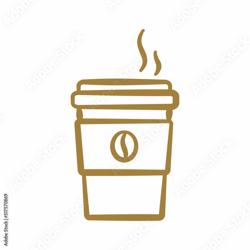a cup of hot coffee icon. Vector file format. Doodle outline illustration.