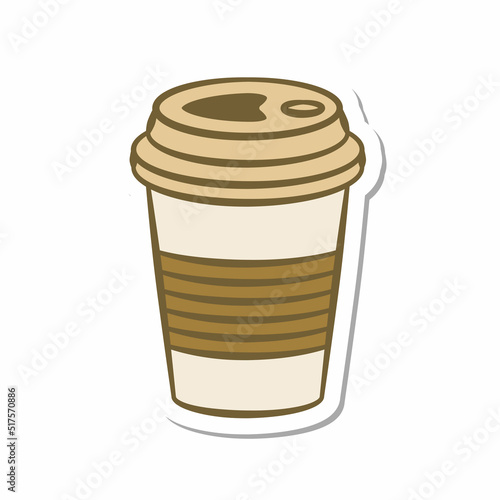 a cup of hot coffee sticker. Vector file format. Aesthetic flat illustration.