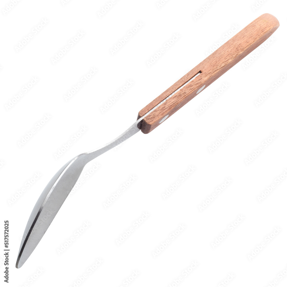 Fototapeta premium metal spoon with wooden handle close-up on a white background
