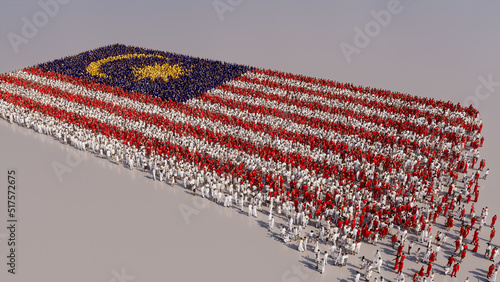 Malaysian Banner Background, with People gathering to form the Flag of Malaysia. photo