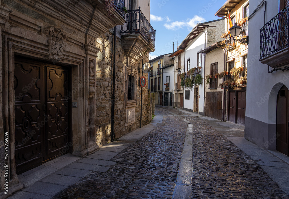 Obraz premium Water street in the old town of Villafranca del Bierzo in the way of Santiago trekking. Spain.