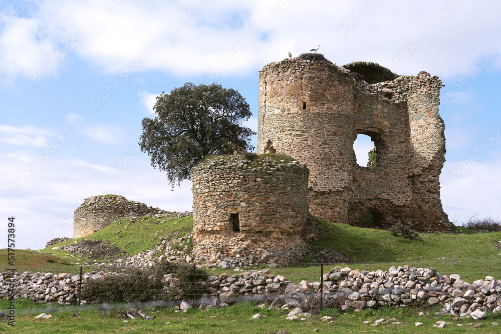 Old ruined medieval castle in spain in a sunny day in spring
