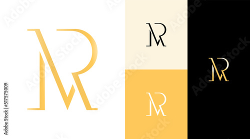 Golden MR Monogram Letter Luxury Business Company Brand Logo Design