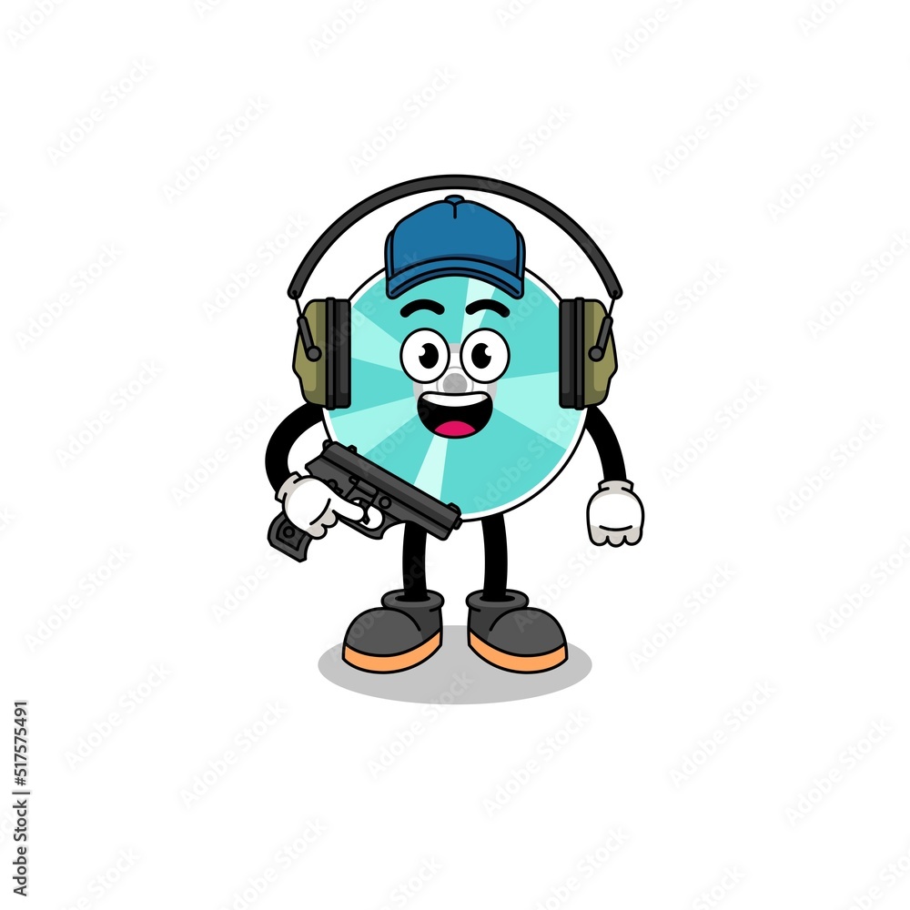 Character mascot of optical disc doing shooting range Character mascot of optical disc doing shooting range