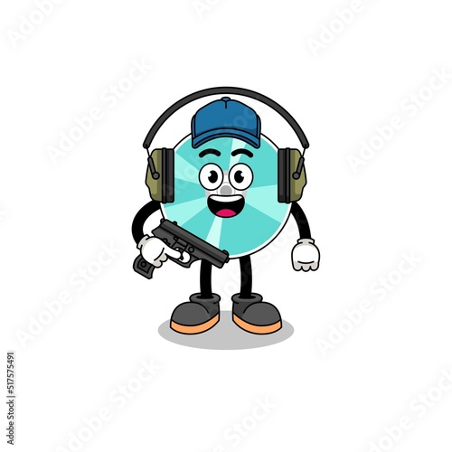 Character mascot of optical disc doing shooting range