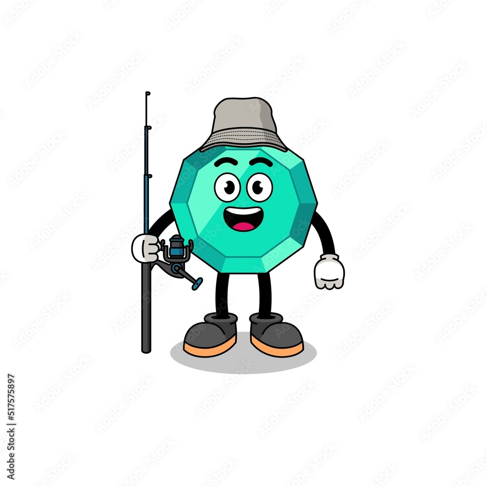 Mascot Illustration of emerald gemstone fisherman Mascot Illustration of emerald gemstone fisherman