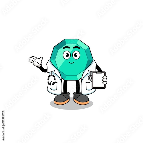 Cartoon mascot of emerald gemstone doctor