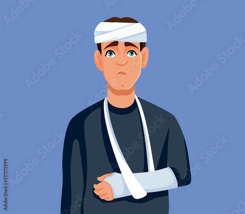 Man Suffering Injuries after an Accident Vector Illustration. Victim feeling hurt recovering after traumatic experience
