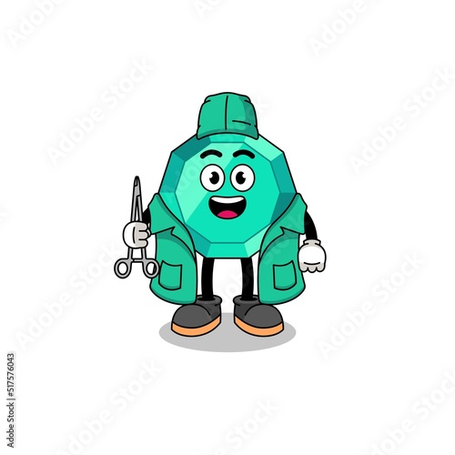 Illustration of emerald gemstone mascot as a surgeon