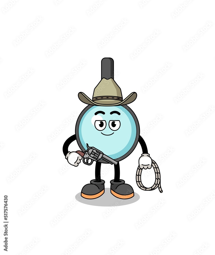 Character mascot of magnifying glass as a cowboy Character mascot of magnifying glass as a cowboy