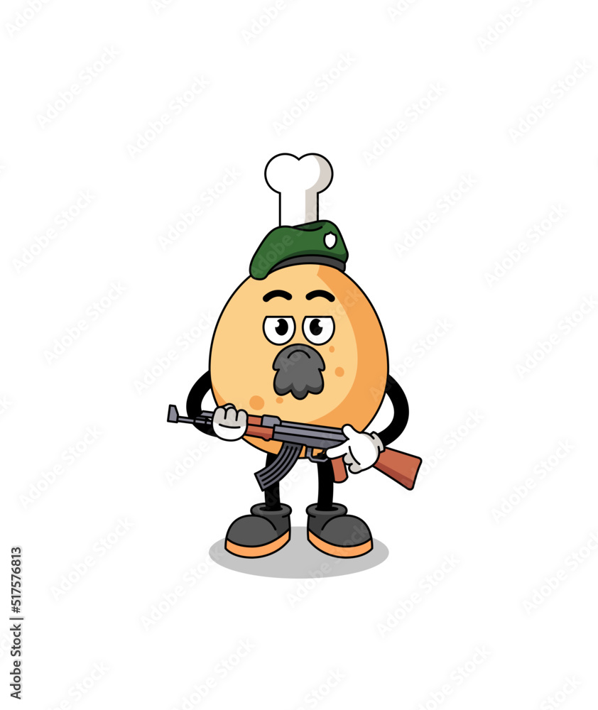 Character cartoon of fried chicken as a special force Character cartoon of fried chicken as a special force