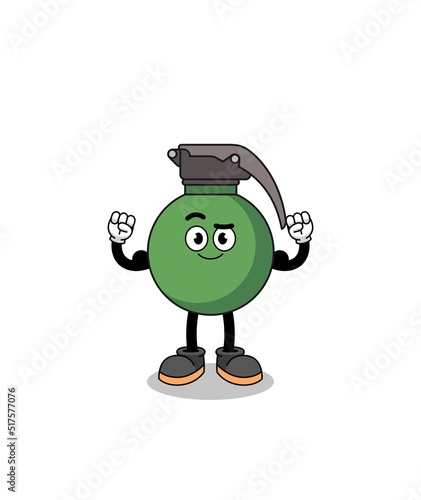 Mascot cartoon of grenade posing with muscle