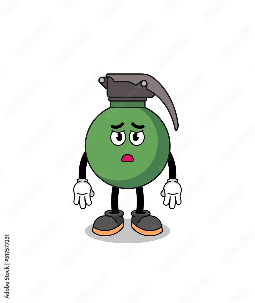 grenade cartoon illustration with sad face